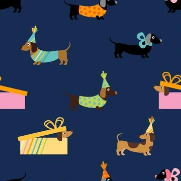 Seamless repeating pattern with cute dachshunds 스톡 일러스트