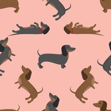 Seamless repeating pattern with cute dachshunds Stock Illustration