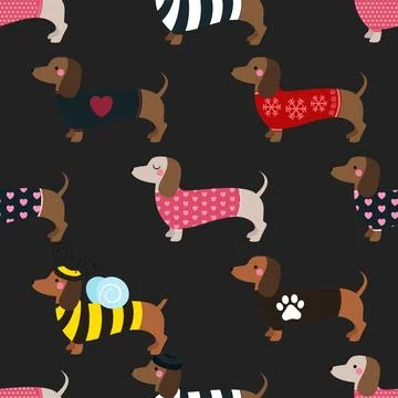 Seamless repeating pattern with cute dachshunds Illustrazione stock