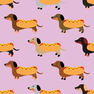 Seamless repeating pattern with cute dachshunds Stock Illustration