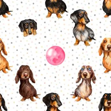 Seamless repeating pattern with cute dachshunds Stock Illustration