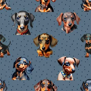 Seamless repeating pattern with cute dachshunds 스톡 일러스트