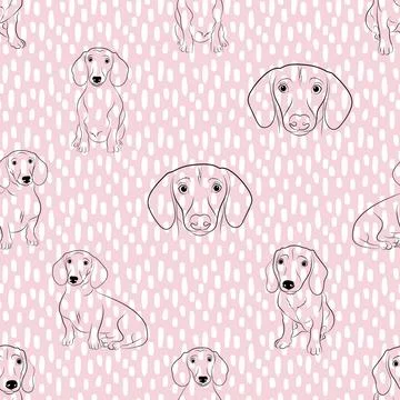 Seamless repeating pattern with cute dachshunds Stock Illustration