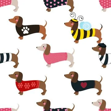 Seamless repeating pattern with cute dachshunds Illustrazione stock
