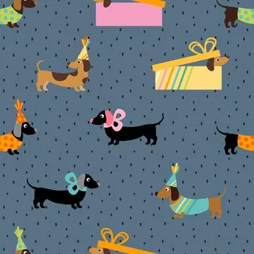 Seamless repeating pattern with cute dachshunds Stock Illustration