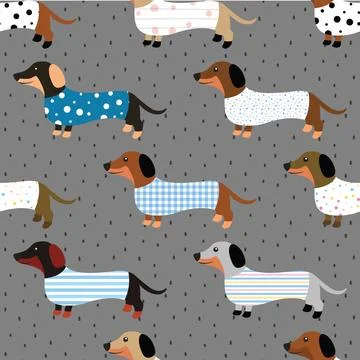 Seamless repeating pattern with cute dachshunds Stock Illustration
