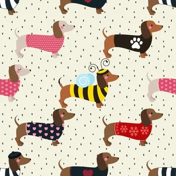 Seamless repeating pattern with cute dachshunds Illustrazione stock
