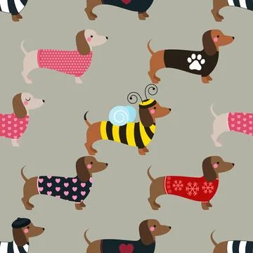 Seamless repeating pattern with cute dachshunds Stock Illustration