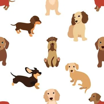 Seamless repeating pattern with cute dachshunds Stock Illustration