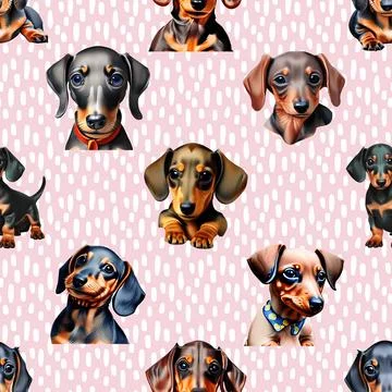 Seamless repeating pattern with cute dachshunds Stock Illustration