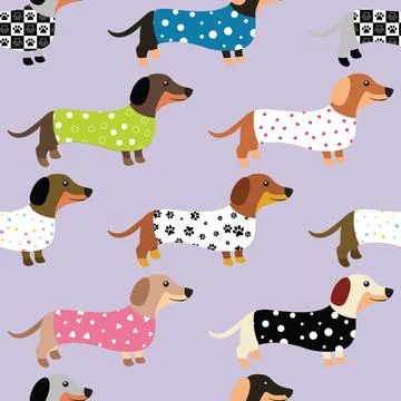 Seamless repeating pattern with cute dachshunds 스톡 일러스트