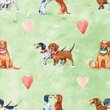 Seamless repeating pattern with cute dachshunds Stock Illustration