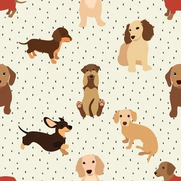 Seamless repeating pattern with cute dachshunds Stock Illustration
