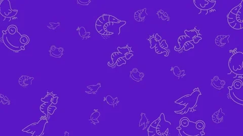 Seamless Repeating Pattern of Cute Whimsical Animal Line Art Doodles on Vib.. Stock Footage 320175328
