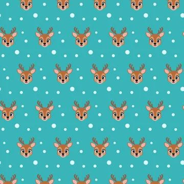 Seamless repeating pattern of deer faces. Stock Illustration