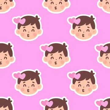 Seamless Repeating Pattern Design Featuring Cute Kissing Boy Emoticons on Pin 库存插图