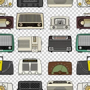 Seamless Repeating pattern design of vintage radios Stock Illustration