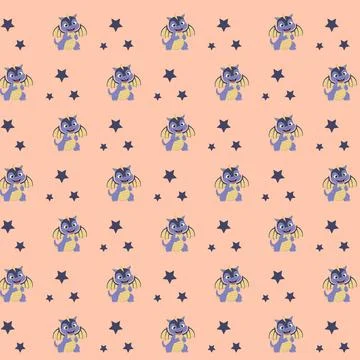 Seamless repeating pattern of dragons and stars. Stock Illustration