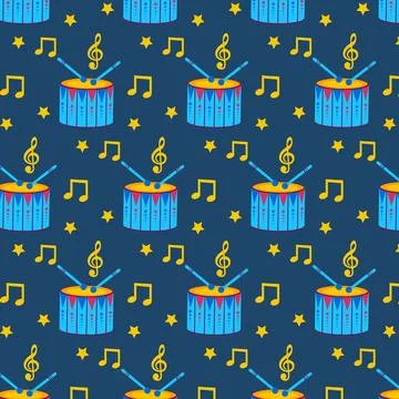 Seamless repeating pattern of drums with music. Illustrazione stock