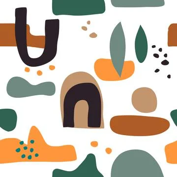 Seamless repeating pattern featuring abstract organic and geometric shapes in Stock Illustration