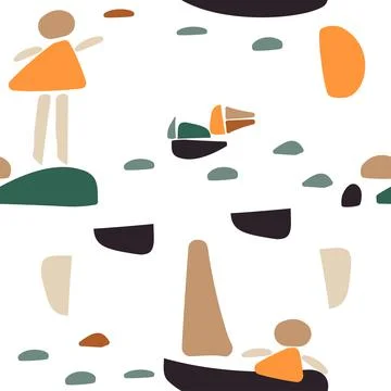 Seamless repeating pattern featuring abstract organic and geometric shapes Stock Illustration