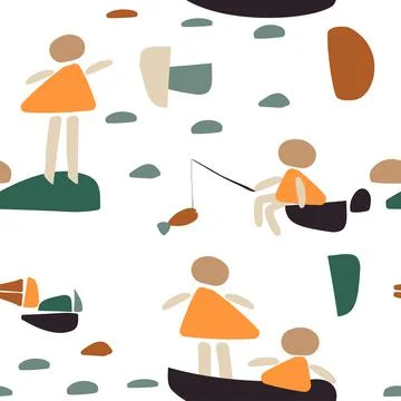 Seamless repeating pattern featuring abstract organic and geometric shapes Illustrazione stock