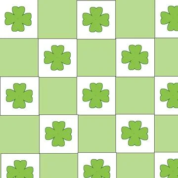 Seamless repeating pattern featuring cute green four-leaf clover illustrations Stock Illustration