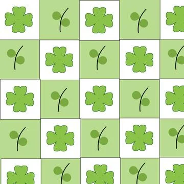 Seamless repeating pattern featuring cute green four-leaf clover illustrations Stock Illustration