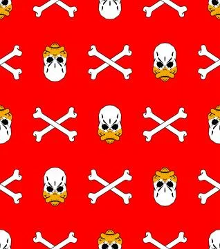 Seamless repeating pattern featuring duck skulls with sunglasses and crossb.. Stock Illustration