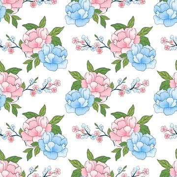 Seamless repeating pattern featuring hand-drawn pink and blue Stock Illustration