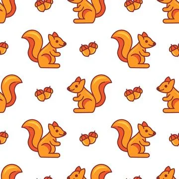 Seamless repeating pattern featuring stylized orange cartoon squirrels facing イラスト素材