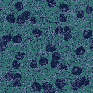 Seamless repeating pattern. Fig tree branches with fruit. Colofull vector ill Stock Illustration