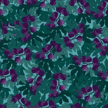 Seamless repeating pattern. Fig tree branches with fruit. Colofull vector ill Stock Illustration