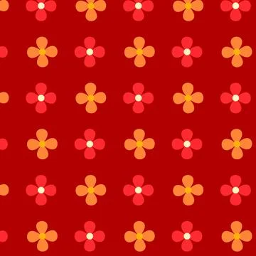 Seamless repeating pattern of flowers on a red background. Stock Illustration