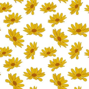 Seamless repeating pattern with gerberas. Large yellow-orange flowers. 库存插图