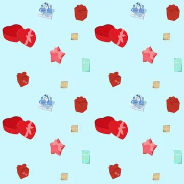 Seamless repeating pattern with gifts of different shapes and colors. Background Stock Illustration