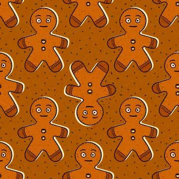 Seamless repeating pattern of gingerbread man figures Stock Illustration