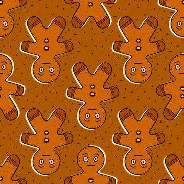 Seamless repeating pattern of gingerbread man figures Stock Illustration