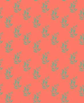 Seamless repeating pattern of green leaves on a pink background. Illustrazione stock