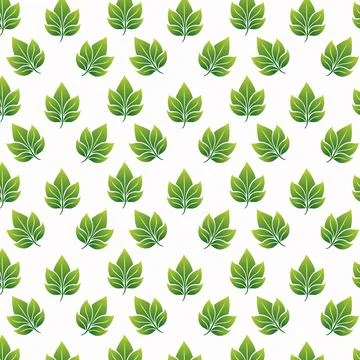 Seamless repeating pattern of green leaves on white background. Stock Illustration