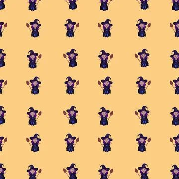 Seamless repeating pattern of Halloween witches. Stock Illustration