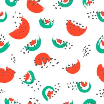 Seamless repeating pattern with hand drawn slices of watermelon Stock Illustration