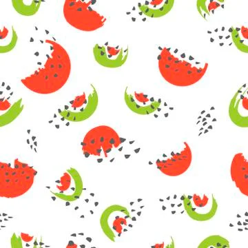 Seamless repeating pattern with hand drawn slices of watermelon Stock Illustration