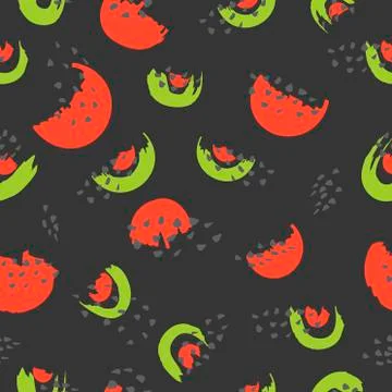 Seamless repeating pattern with hand drawn slices of watermelon Stock Illustration