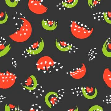 Seamless repeating pattern with hand drawn slices of watermelon Stock Illustration
