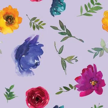 Seamless repeating pattern hand-drawn floral flower blossom Stock Illustration