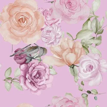 Seamless repeating pattern hand-drawn floral flower blossom Stock Illustration