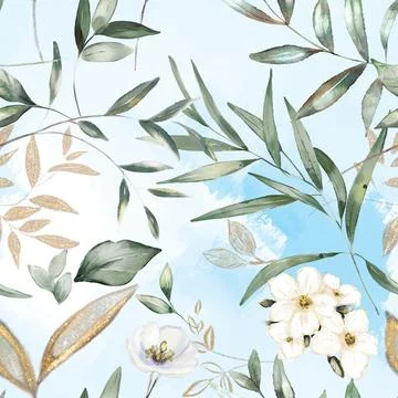 Seamless repeating pattern hand-drawn floral flower blossom Illustrazione stock