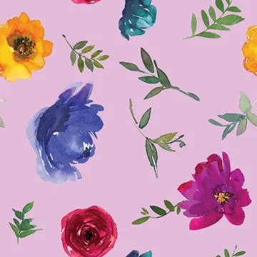 Seamless repeating pattern hand-drawn floral flower blossom Stock Illustration