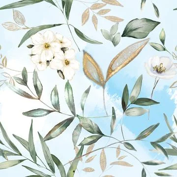 Seamless repeating pattern hand-drawn floral flower blossom Stock Illustration